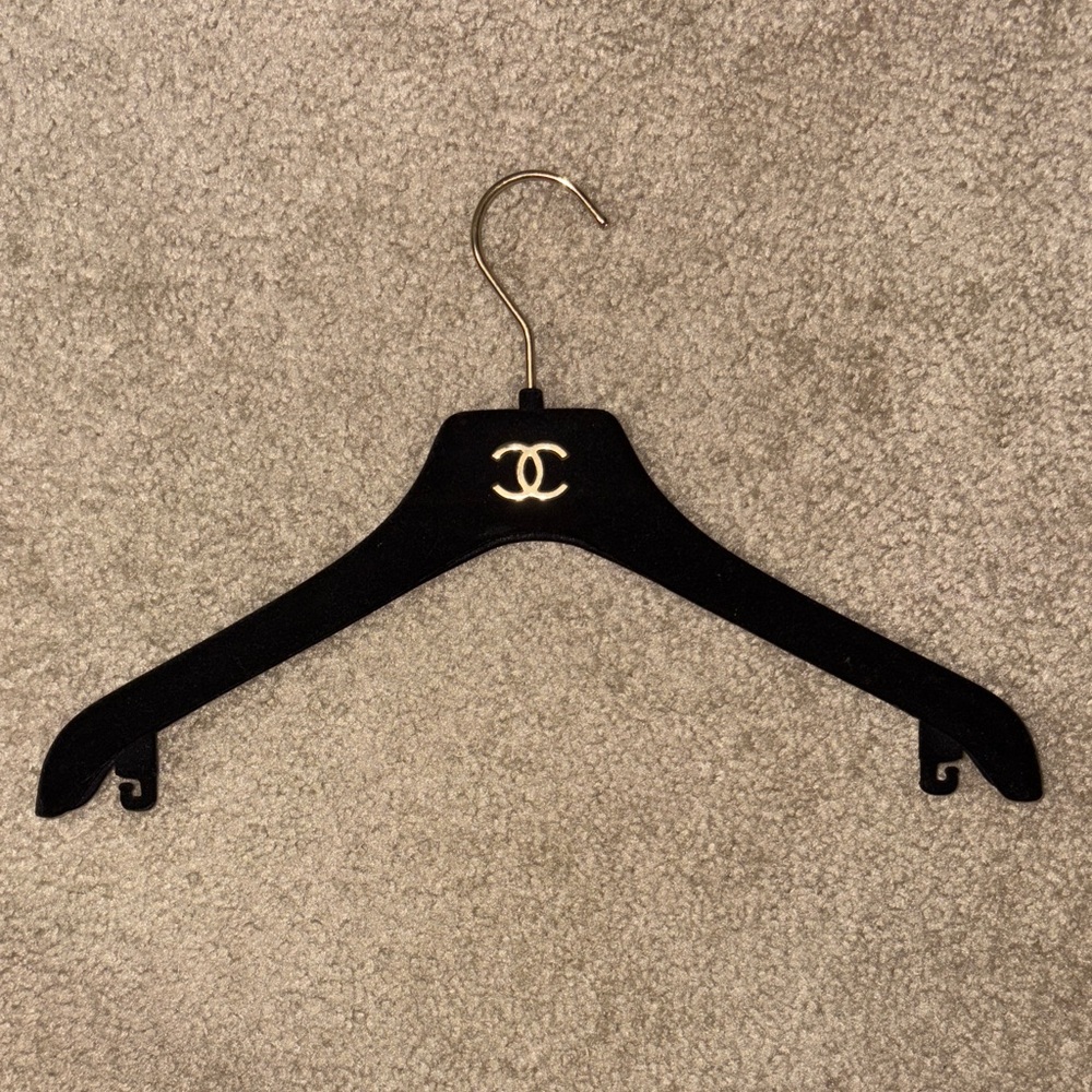 CHANEL Black Velvet Hanger with Gold Logo Hook authentic